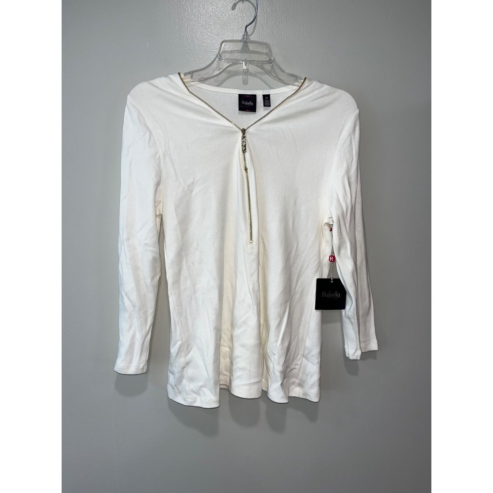 Rafaella Womens White Zip Neck Top L/G